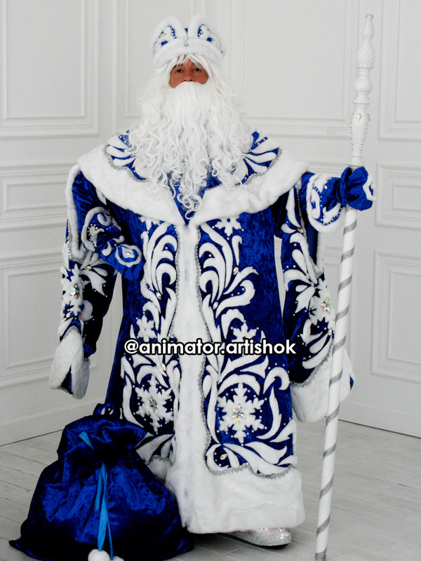 Дед Мороз Снежинка с меховым декором (синий крэш бархат) от компании АРТ и ШОК