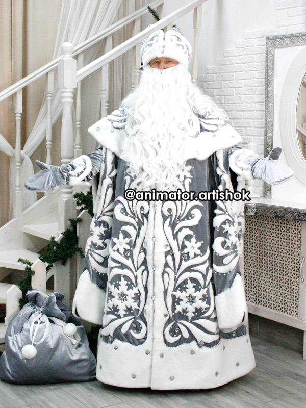 Дед Мороз Снежинка с меховым декором (серый бархат) от компании АРТ и ШОК