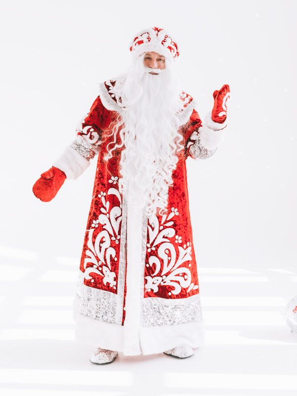 Дед Мороз Вихрь с меховым декором (красный креш бархат)