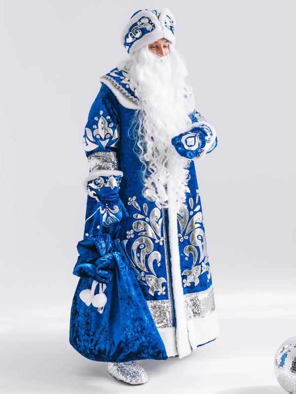 Дед Мороз Вихрь с меховым декором (синий крэш, бархат)