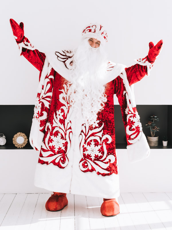 Дед Мороз Снежинка с меховым декором (красный бархат креш)