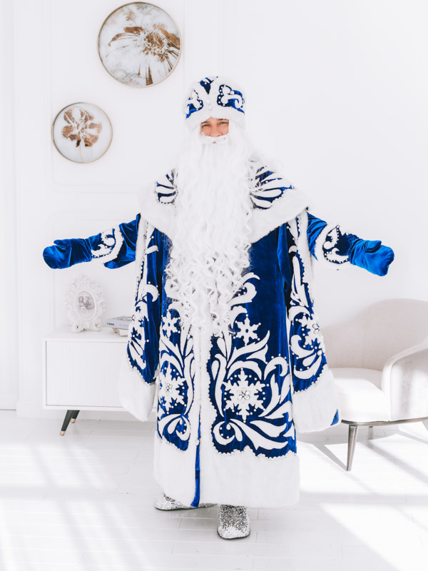 Дед Мороз Снежинка с меховым декором (синий бархат)
